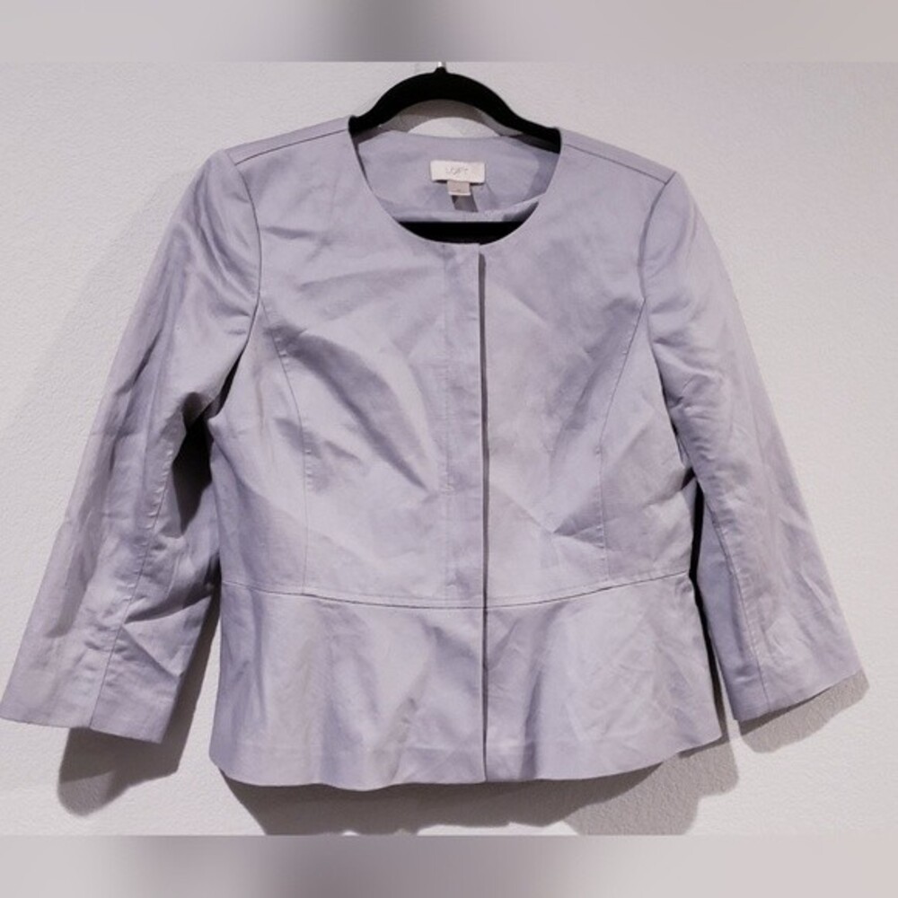ANN TAYLOR LOFT Linen Blend Grey Button Up  Peplum Jacket Size M